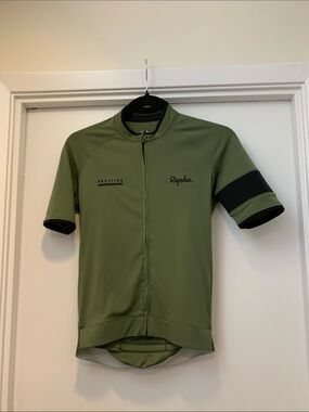 Rapha Olive Green Short Sleeve Cycling Jersey with Black Sleeve Bands